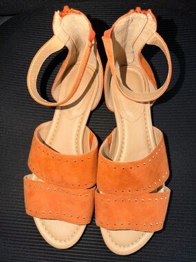 Women's Orange Suede Ankle-Strap Stud Sandals by